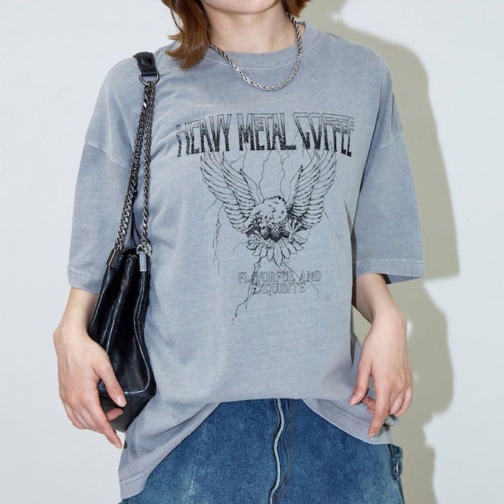 프릭스스토어 빅 실루엣 피그먼트 다이 크랙 프린트 크루넥 티셔츠 2컬러 1226248902964