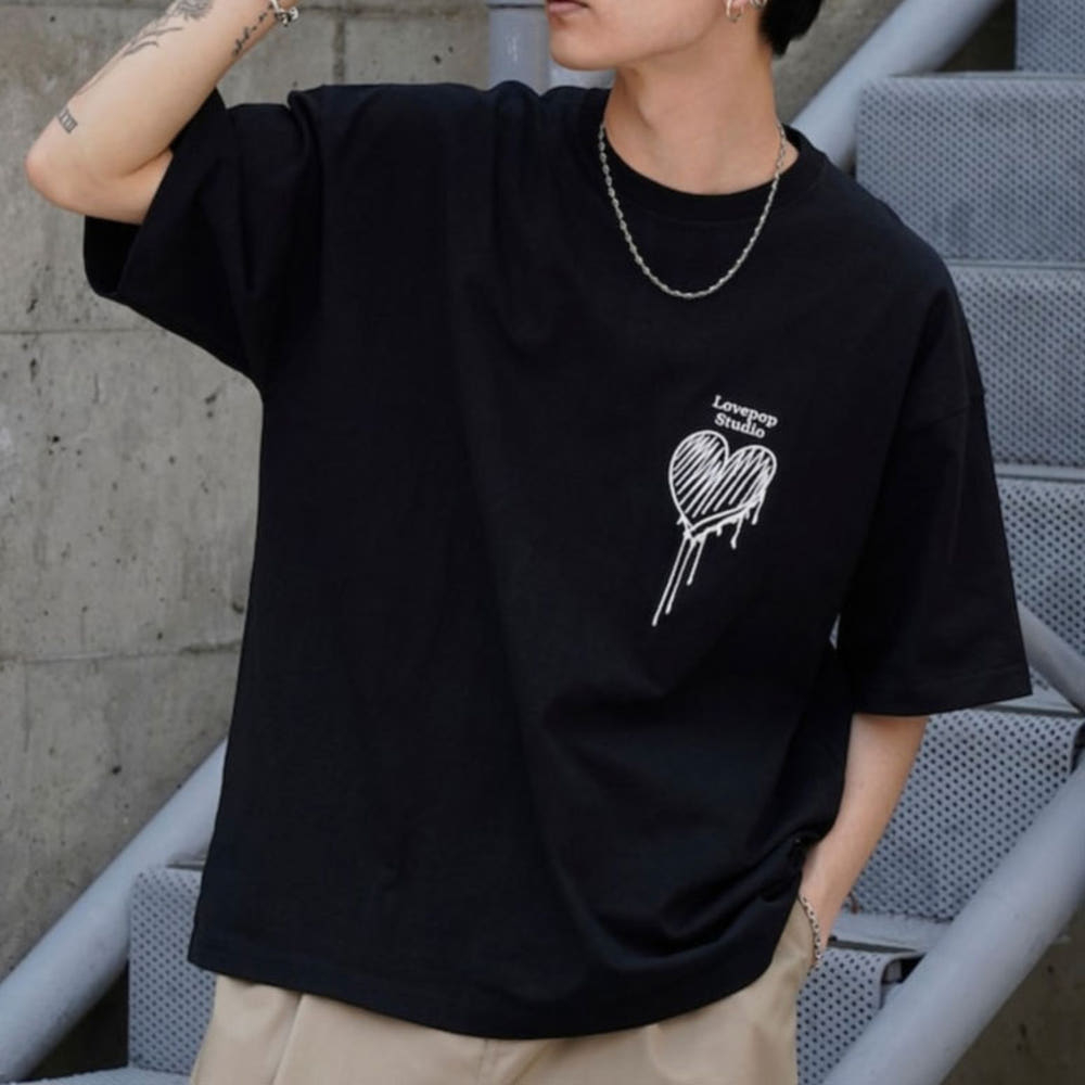 퍼블럭스 Lovepop studio 하트 가슴 로고 자수 티셔츠 3컬러 3126220800114