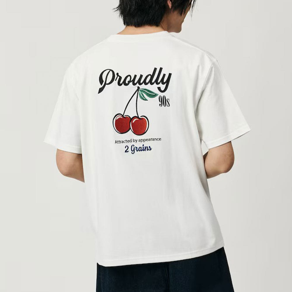 프릭스스토어 릴랙스핏 디자인 백 자수 크루넥 반팔 티셔츠 Cherry 3컬러 1226248903005