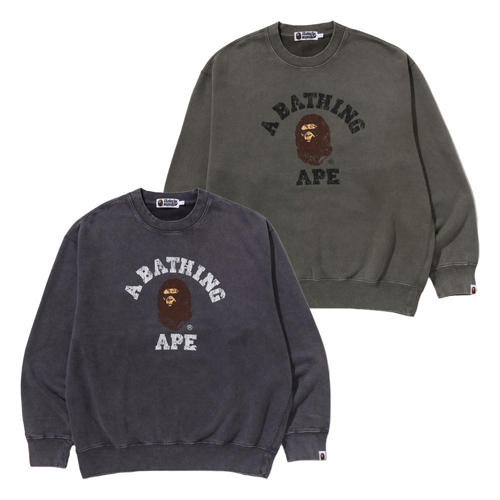 베이프 가먼트 다이 컬리지 릴렉스핏 크루넥 스웨트 셔츠 2컬러 1L80113308