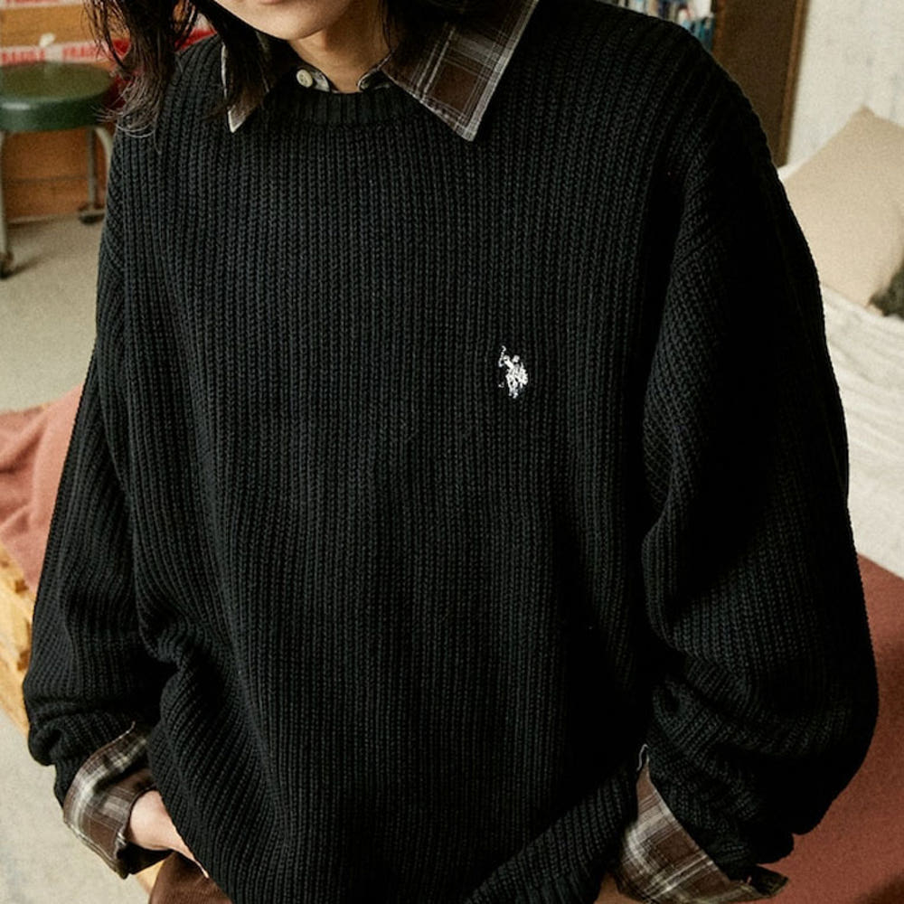 U.S. POLO ASSN. 유에스폴로에센 PUBLUX 별주 자수 아제 편직 라운드넥 니트 4컬러 3130291600006