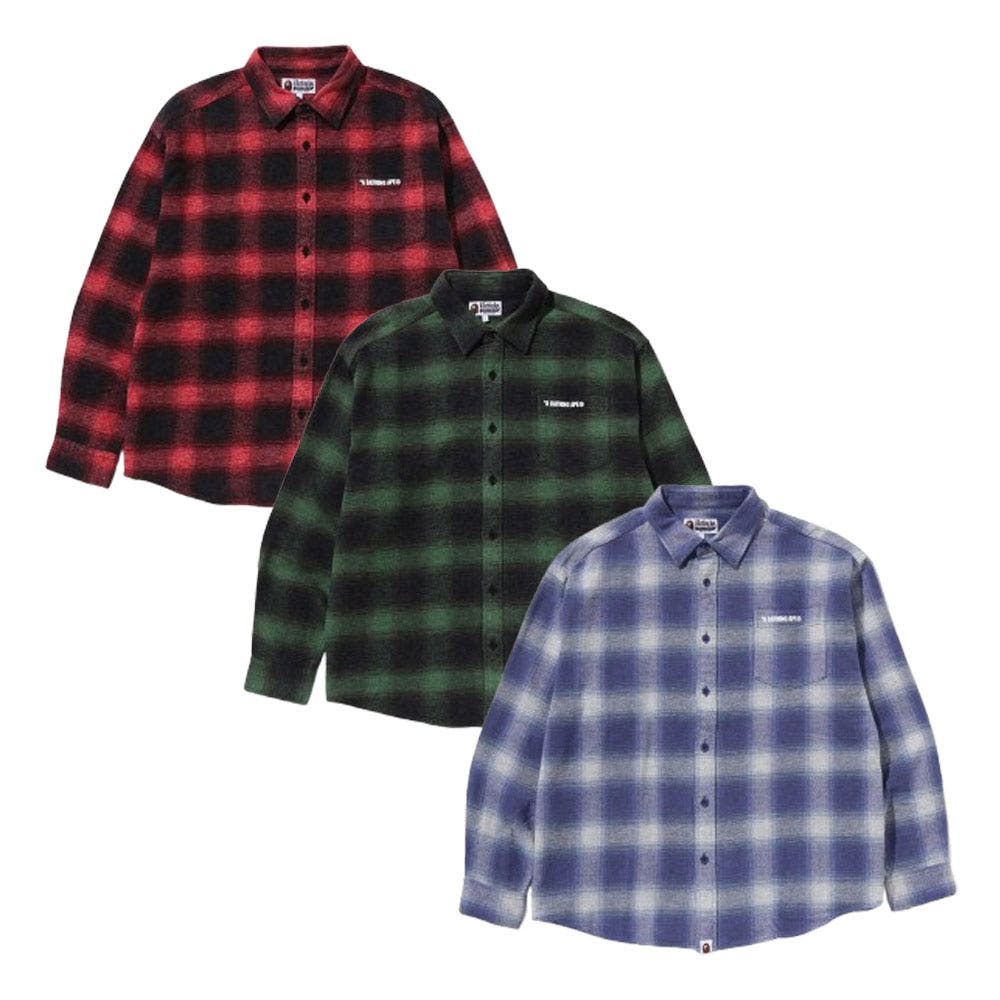 베이프 로고 옴브레 체크 플란넬 롱슬리브 셔츠 3컬러 1L80131308