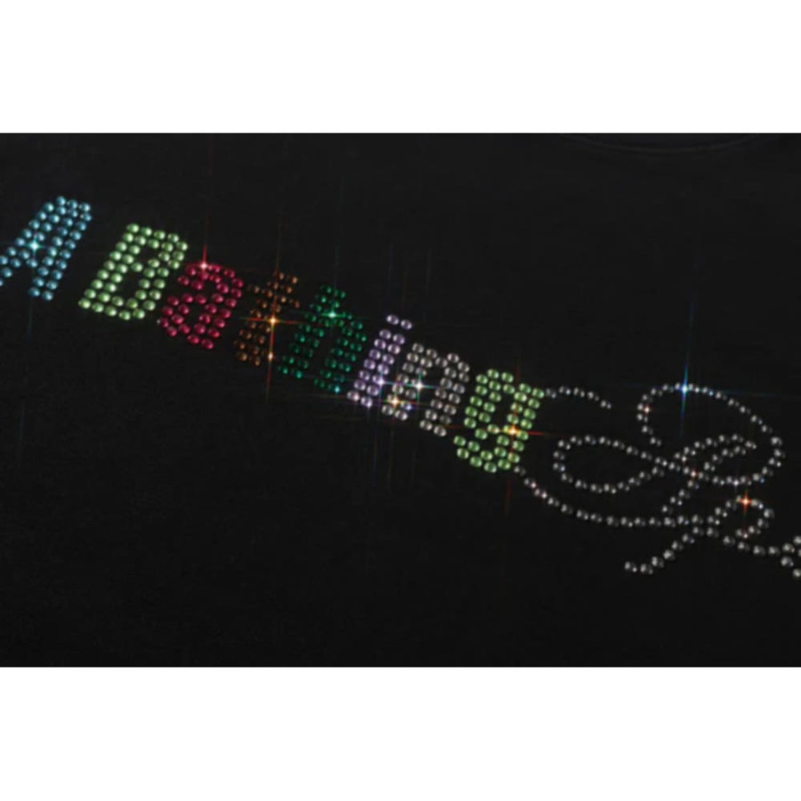 베이프 라인스톤 로고 릴렉스핏 크루넥 스웻셔츠 블랙 1L30113309