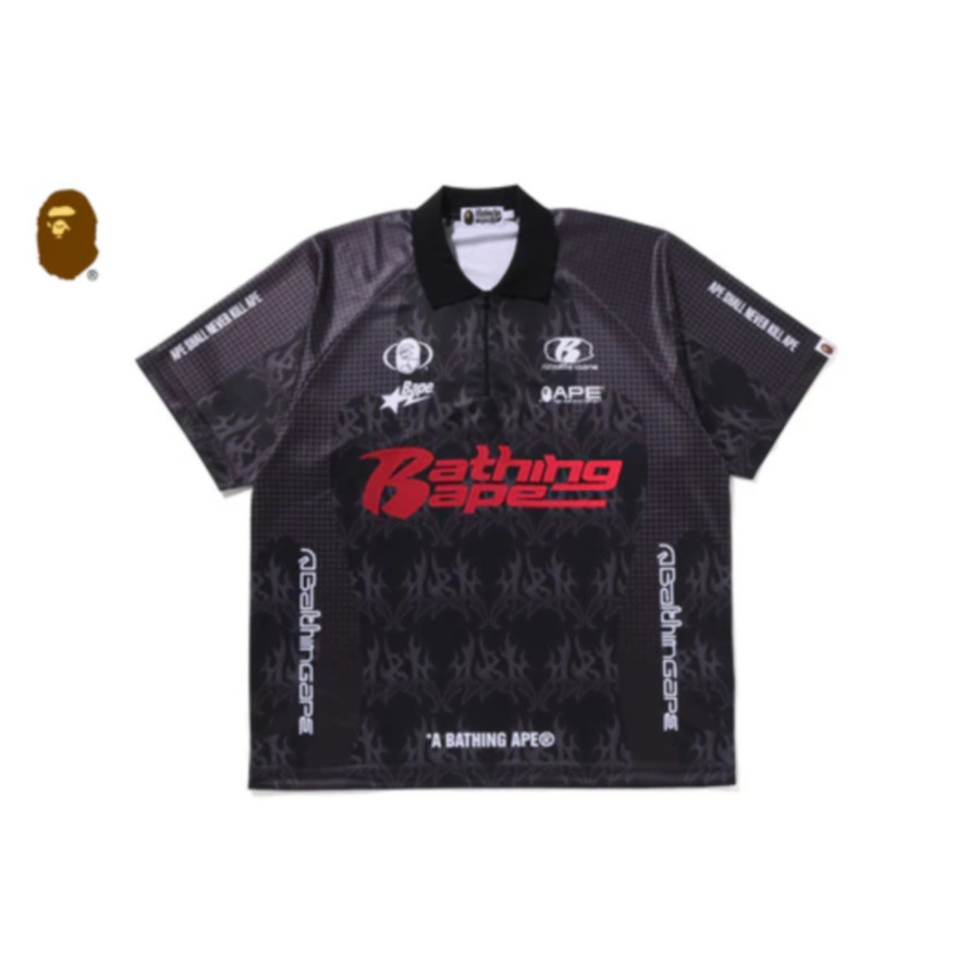 베이프 플레임 패턴 오버롤 프린트 하프집 릴렉스핏 폴로 셔츠 2컬러 1L30112304