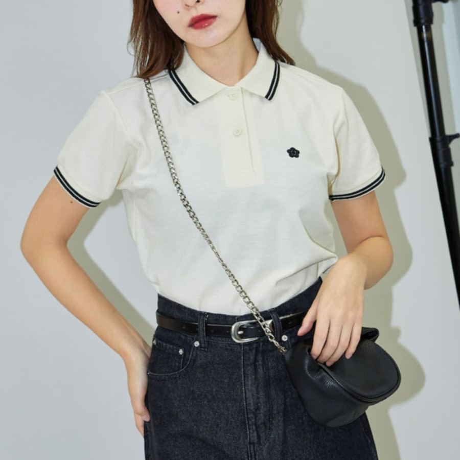 퍼블럭스 MARY QUANT 원포인트 자수 카노메 폴로 셔츠 4컬러 3223375300005