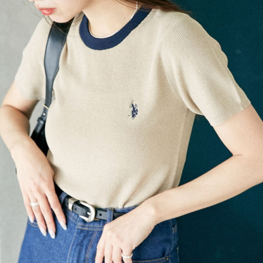 퍼블럭스 U.S. POLO ASSN. 유에스폴로에센 별주 칼라 배색 디자인 서머 니트 티셔츠 3컬러 3233291600002