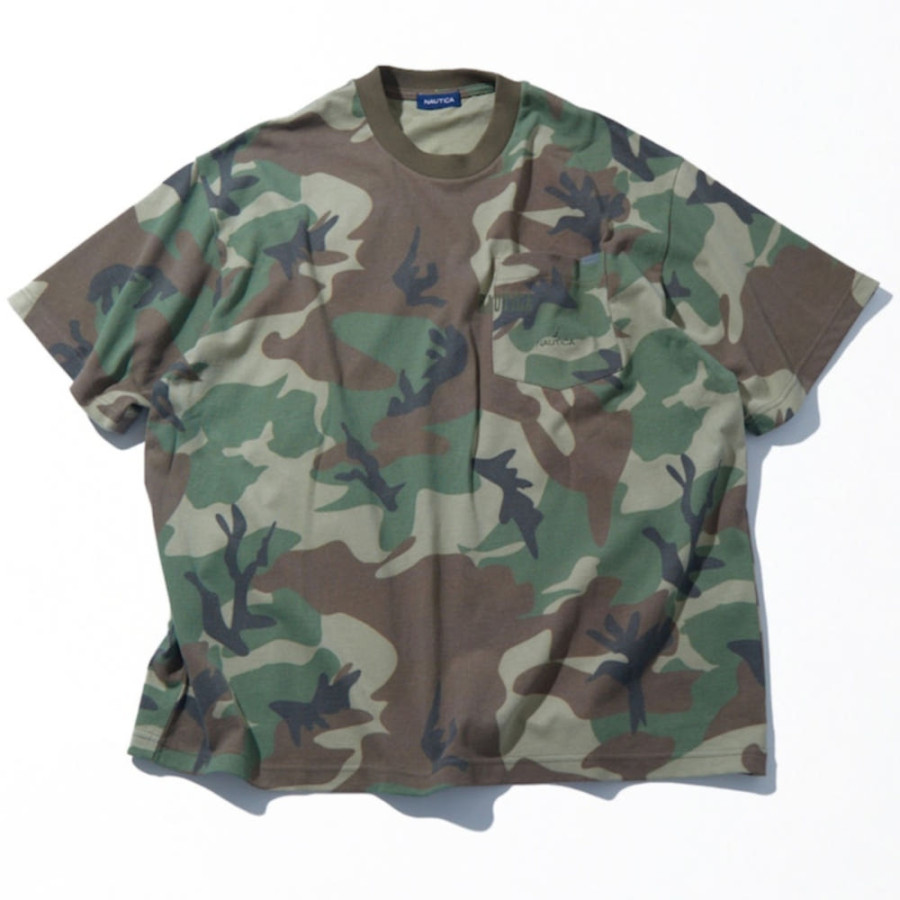 프릭스스토어 노티카 빅 실루엣 히든 로고 카모플라 무늬 크루넥 포켓 티셔츠 2컬러 1026207500200