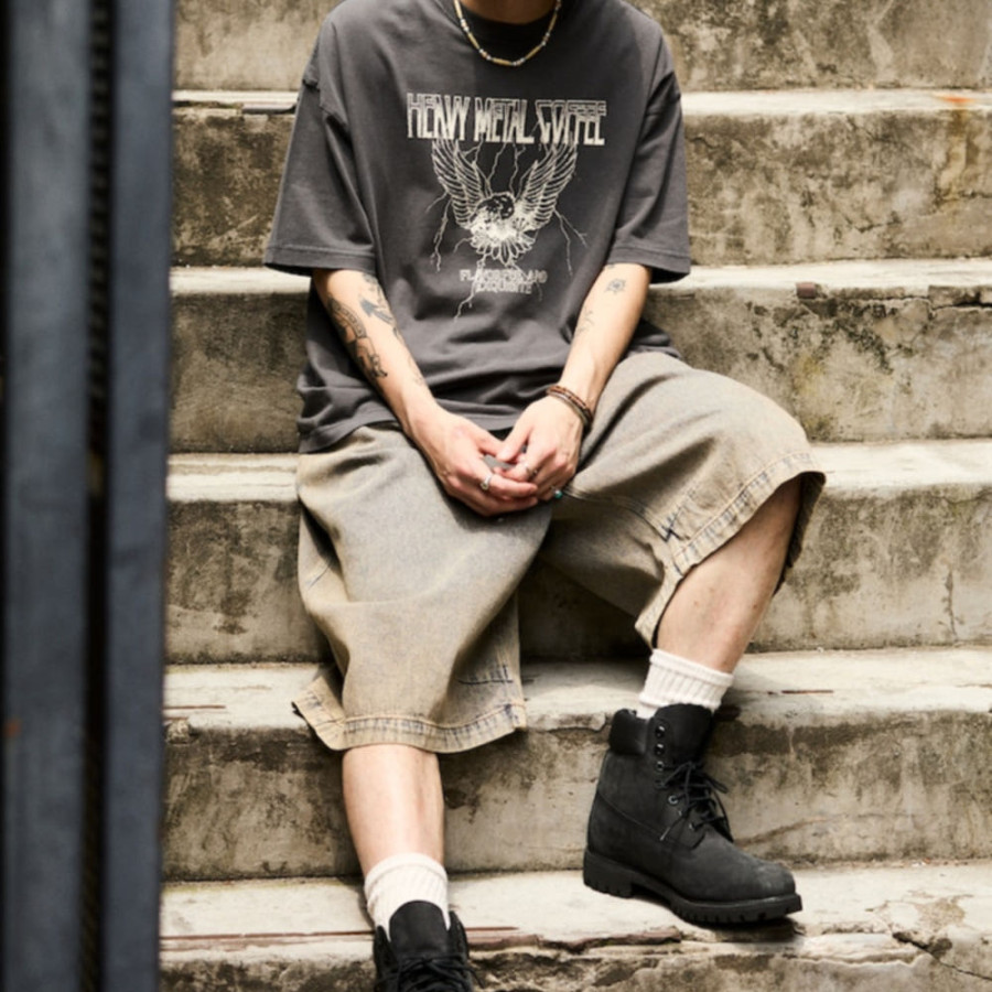 프릭스스토어 빅 실루엣 피그먼트 다이 크랙 프린트 크루넥 티셔츠 2컬러 1226248902964