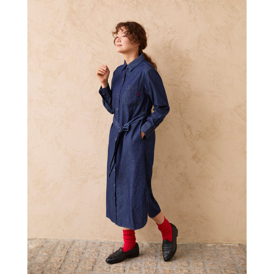 U.S. POLO ASSN. 유에스폴로에센 더블 호스맨 자수 셔츠 원피스 2컬러 PLL53715