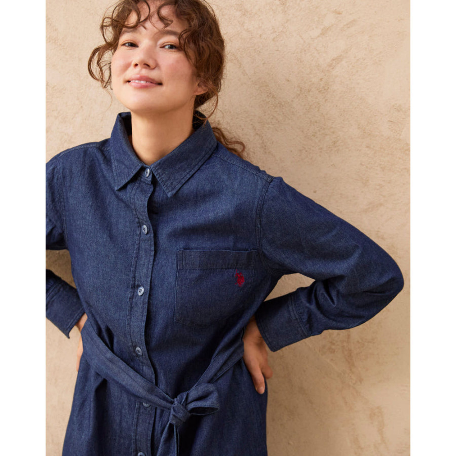 U.S. POLO ASSN. 유에스폴로에센 더블 호스맨 자수 셔츠 원피스 2컬러 PLL53715