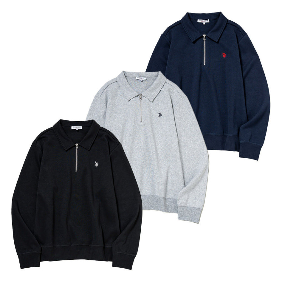 U.S. POLO ASSN. 유에스폴로에센 더블 호스맨 자수 하프 집 폴로 스웨트 3컬러 PLM53329