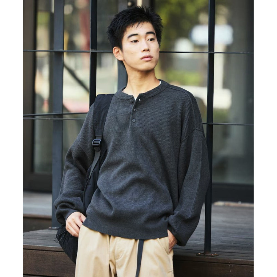 프릭스스토어 릴랙스핏 카타에키 링킹 헨리넥 니트 5컬러 1230248900181