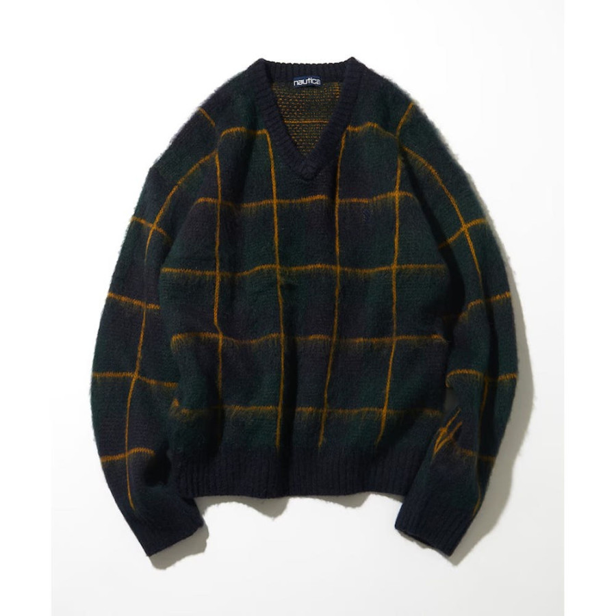 프릭스스토어 노티카 모헤어 혼합 체크무늬 브이넥니트 풀오버 2컬러 1031207500013