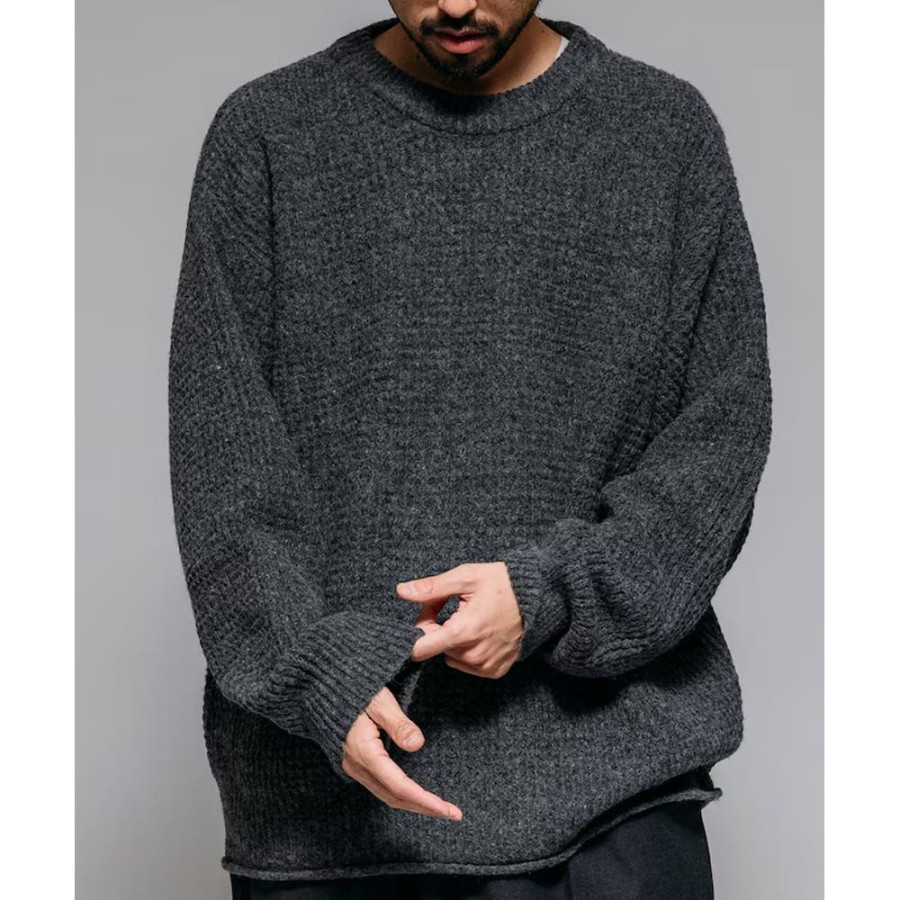 프릭스스토어 퍼스트핸드 오버핏 울 혼합 와플편 크루넥 니트 4컬러 3330234400006