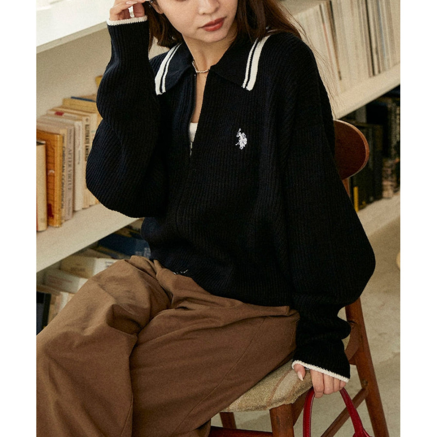 U.S. POLO ASSN. 유에스폴로에센 PUBLUX 카라 라인 포인트 드라이버즈 니트 4컬러 3234291600003