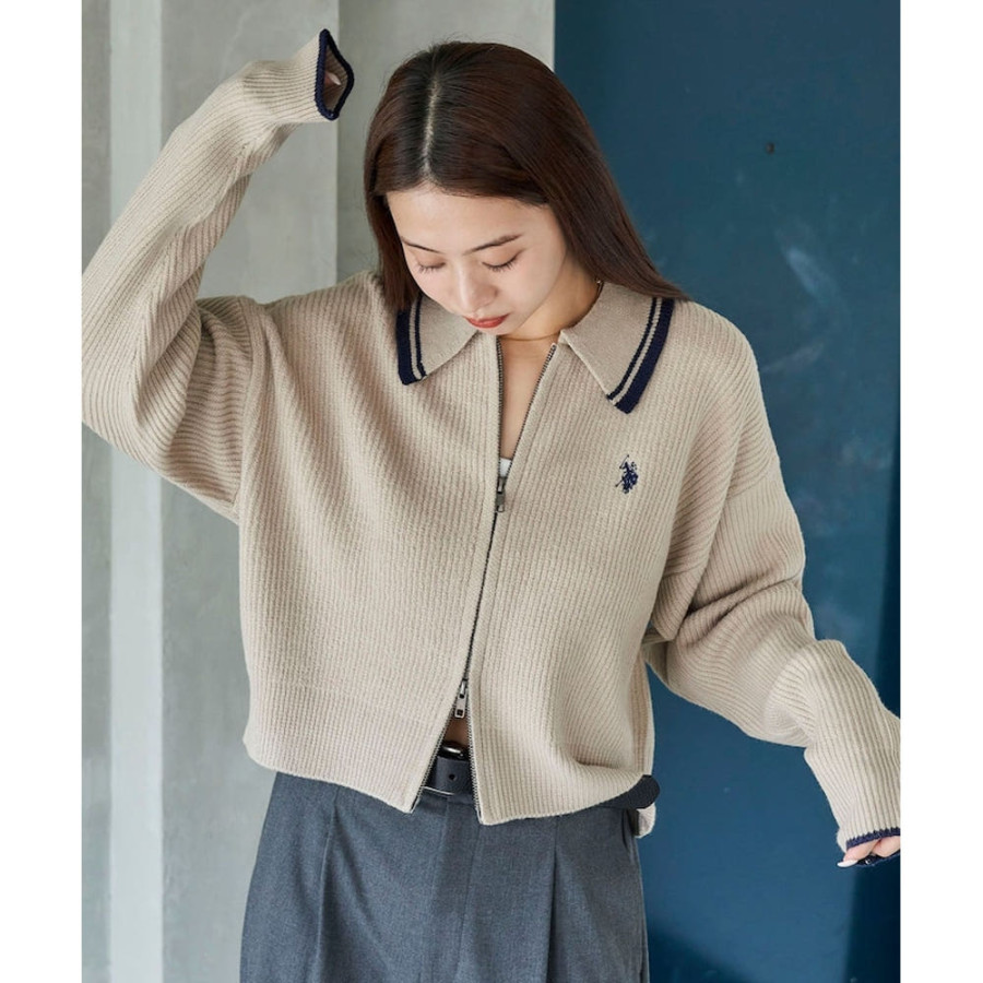 U.S. POLO ASSN. 유에스폴로에센 PUBLUX 카라 라인 포인트 드라이버즈 니트 4컬러 3234291600003