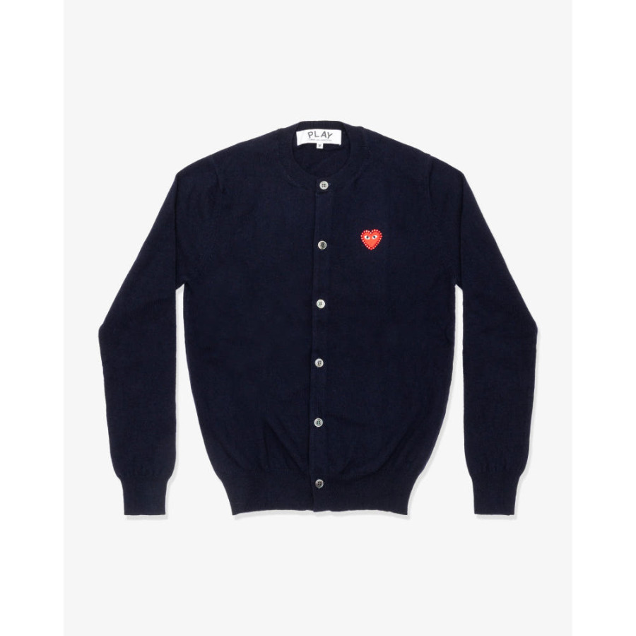 꼼데가르송 PLAY CDG 가디건 라운드넥 라인스톤 레드와펜 남녀공용 5컬러 AX-N802-051