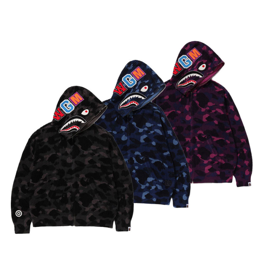베이프 컬러 카모 크로셰 릴렉스핏 샤크 풀 집 후디 후드집업 3컬러 1L70115304