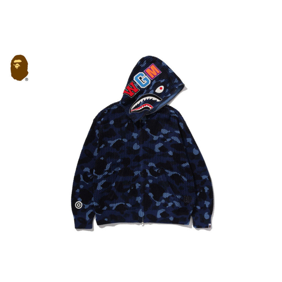 베이프 컬러 카모 크로셰 릴렉스핏 샤크 풀 집 후디 후드집업 3컬러 1L70115304