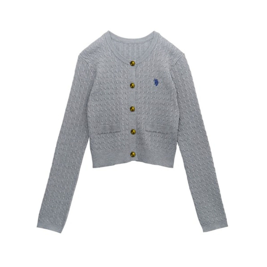 U.S. POLO ASSN. 유에스폴로에센 골드 버튼 자수 케이블 니트 가디건 4컬러 720650
