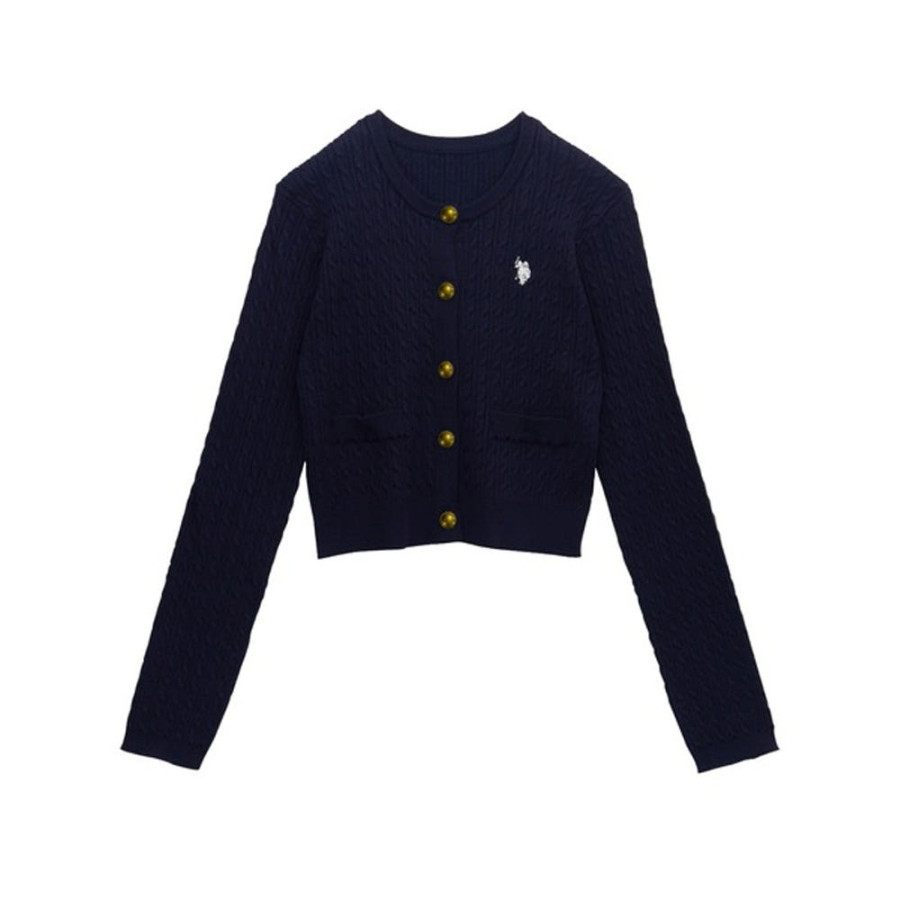 U.S. POLO ASSN. 유에스폴로에센 골드 버튼 자수 케이블 니트 가디건 4컬러 720650