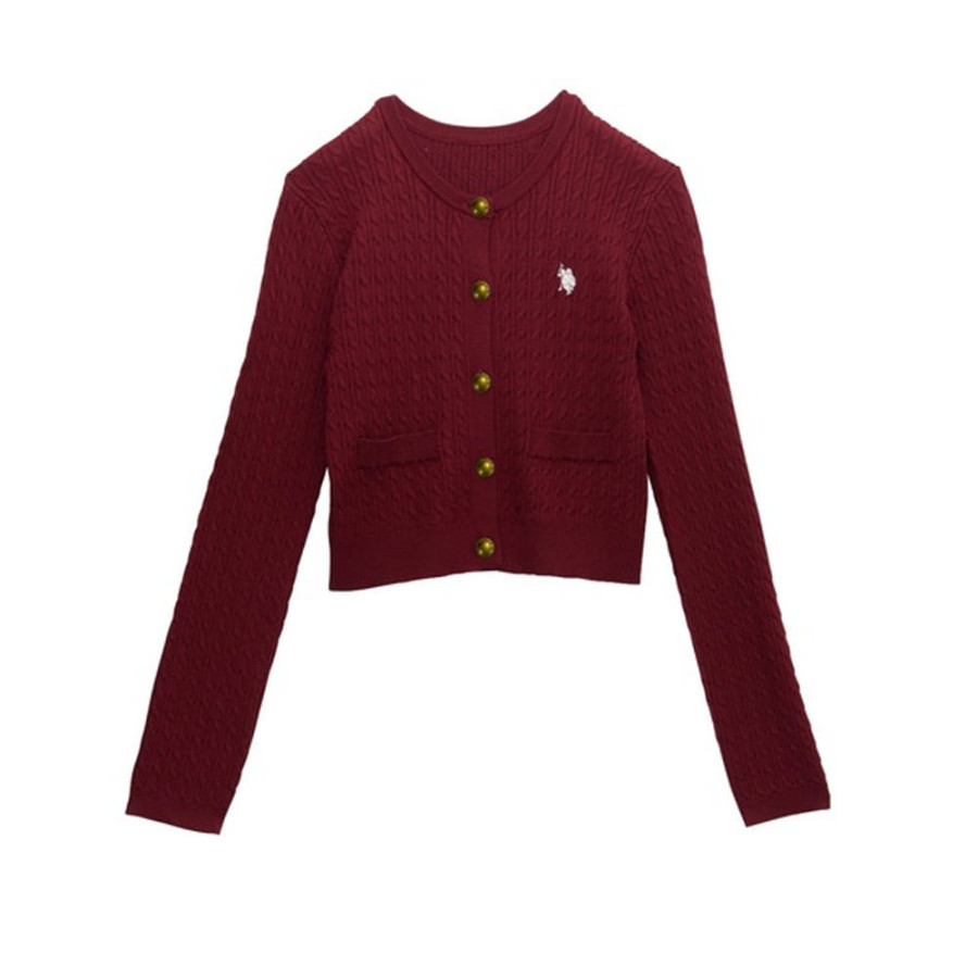 U.S. POLO ASSN. 유에스폴로에센 골드 버튼 자수 케이블 니트 가디건 4컬러 720650