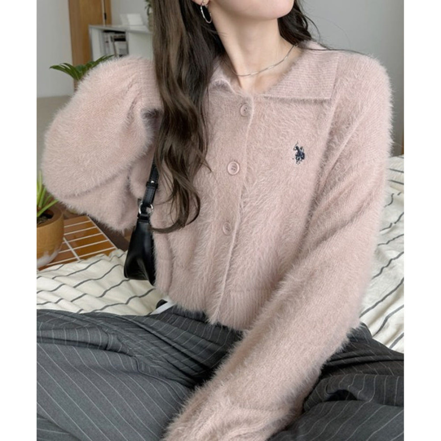 U.S. POLO ASSN. 유에스폴로에센 칼라 샤기 볼륨 슬리브 니트 가디건 3컬러 ada2317