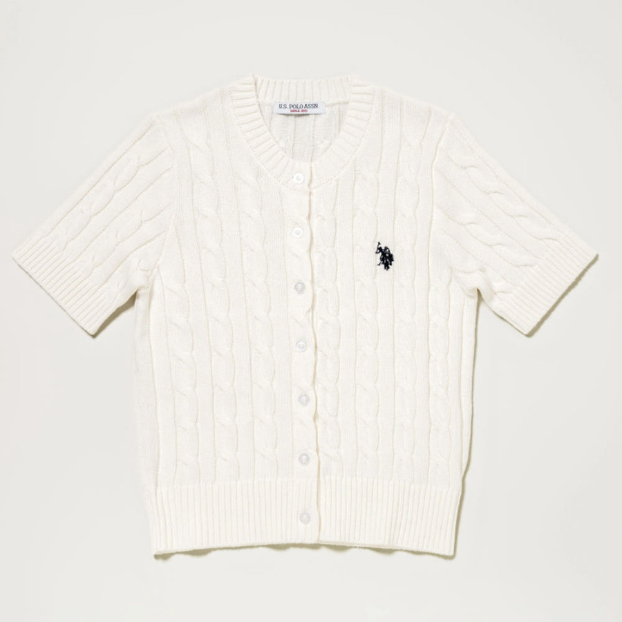 U.S. POLO ASSN. 유에스폴로에센 케이블 니트 더블홀스맨 자수 반팔 가디건 3컬러 PLL52415