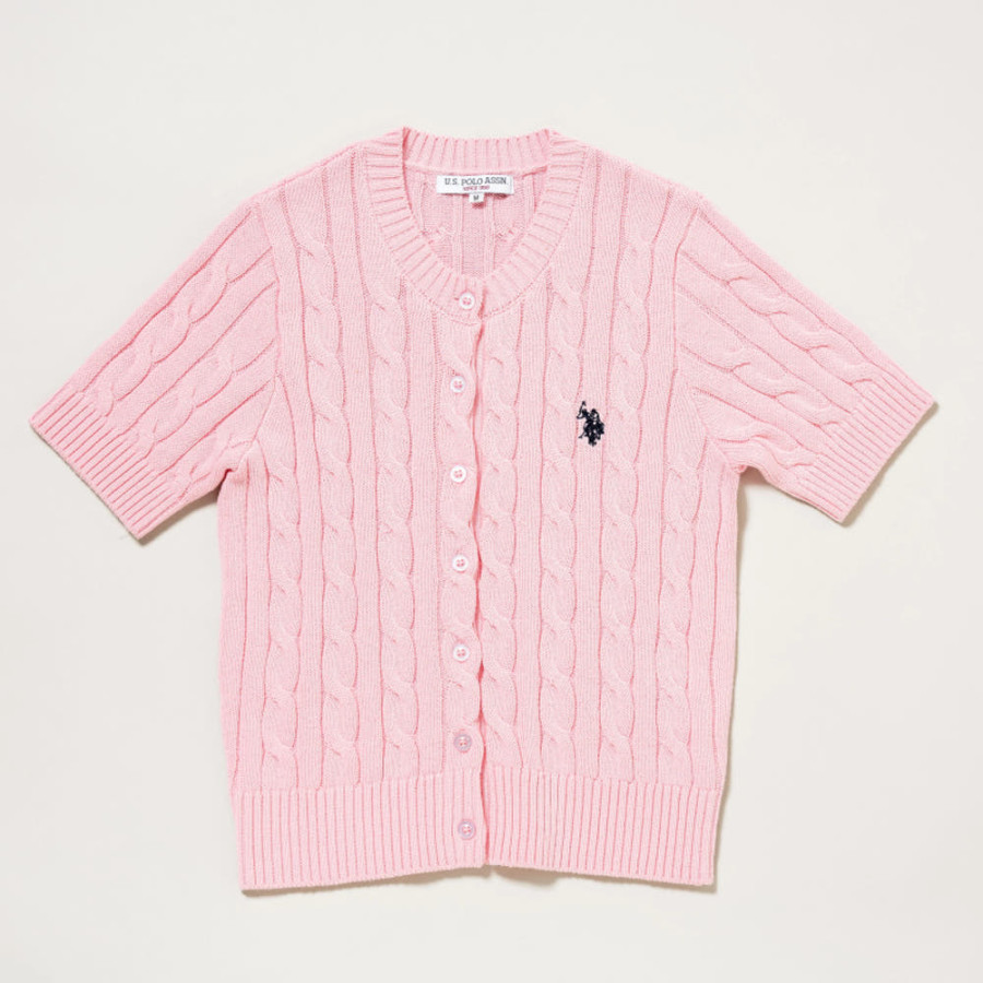 U.S. POLO ASSN. 유에스폴로에센 케이블 니트 더블홀스맨 자수 반팔 가디건 3컬러 PLL52415