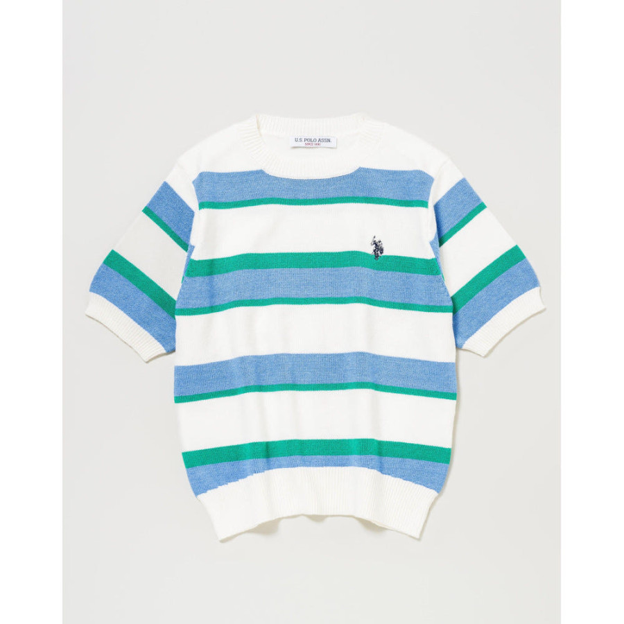 U.S. POLO ASSN. 유에스폴로에센 반팔 니트 풀오버 더블 홀스맨 자수 4컬러 PLL51405