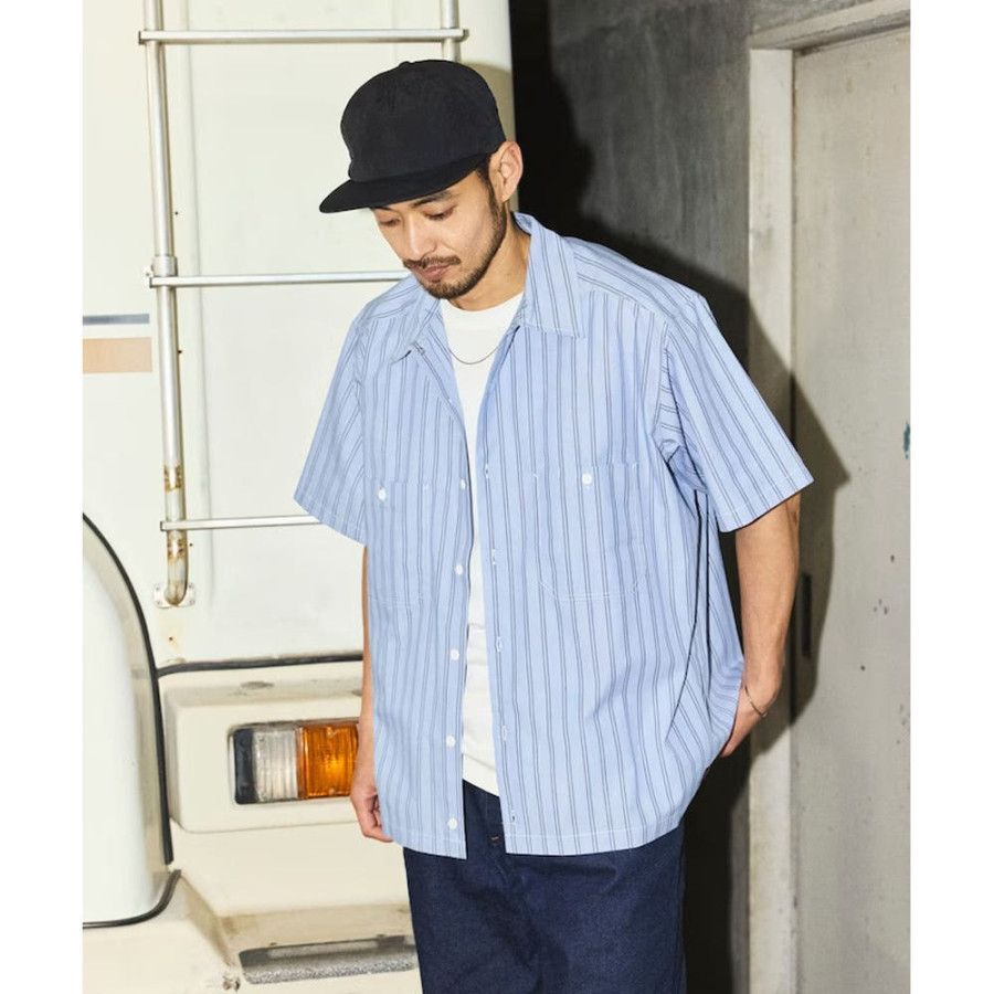 프릭스스토어 레드캡 별주 브로드 레지먼트 스트라이프 크롭 기장 워크셔츠 3컬러 1006311600011