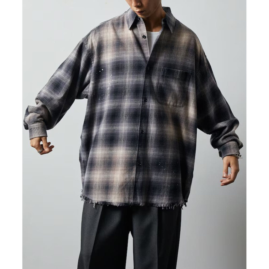 프릭스스토어 릴랙스핏 블리치 가공 옴브레체크 넬 셔츠 5컬러 1201248900280
