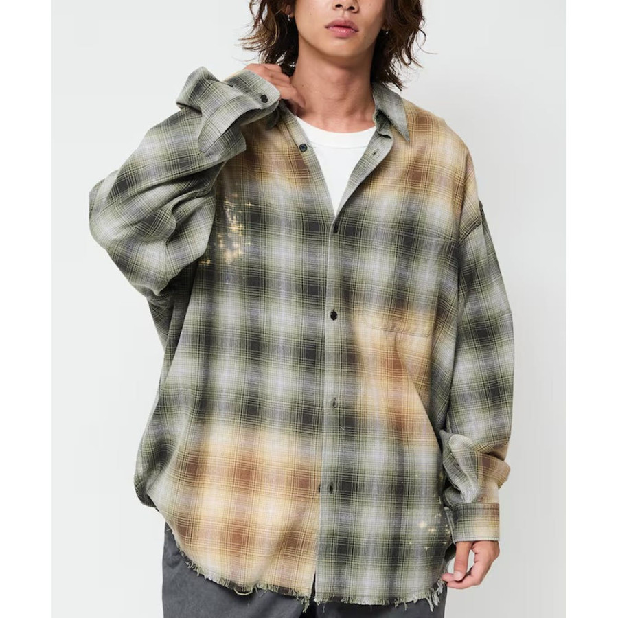 프릭스스토어 릴랙스핏 블리치 가공 옴브레체크 넬 셔츠 5컬러 1201248900280