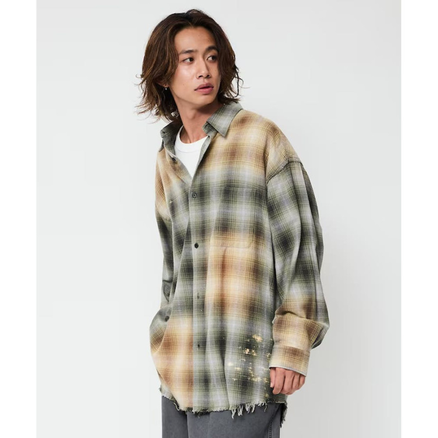 프릭스스토어 릴랙스핏 블리치 가공 옴브레체크 넬 셔츠 5컬러 1201248900280