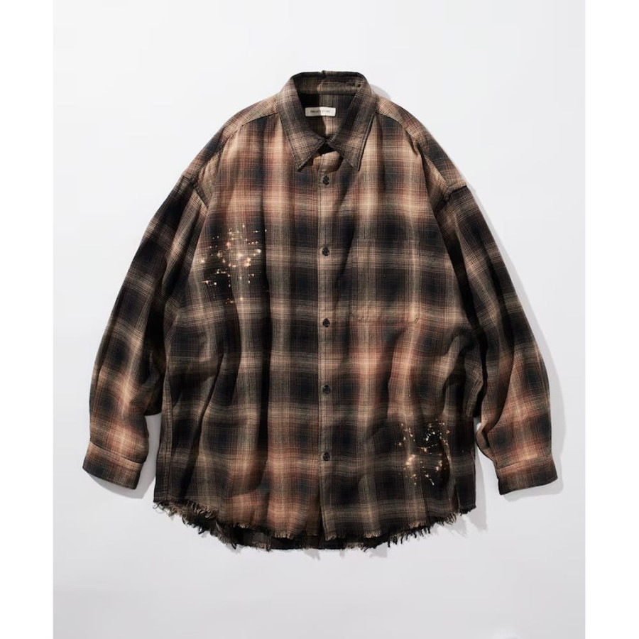 프릭스스토어 릴랙스핏 블리치 가공 옴브레체크 넬 셔츠 5컬러 1201248900280