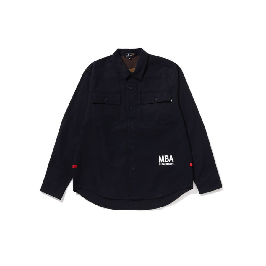 베이프 코튼 캔버스 캐주얼 셔츠 네이비 7L70131309