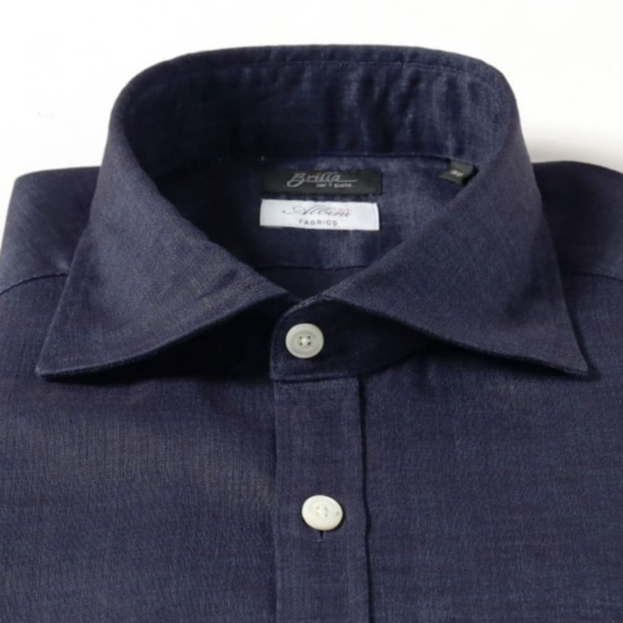 빔즈 Brilla per il gusto 린넨 내추럴 스트레치 와이드 카라 셔츠 네이비 24-11-0747-306