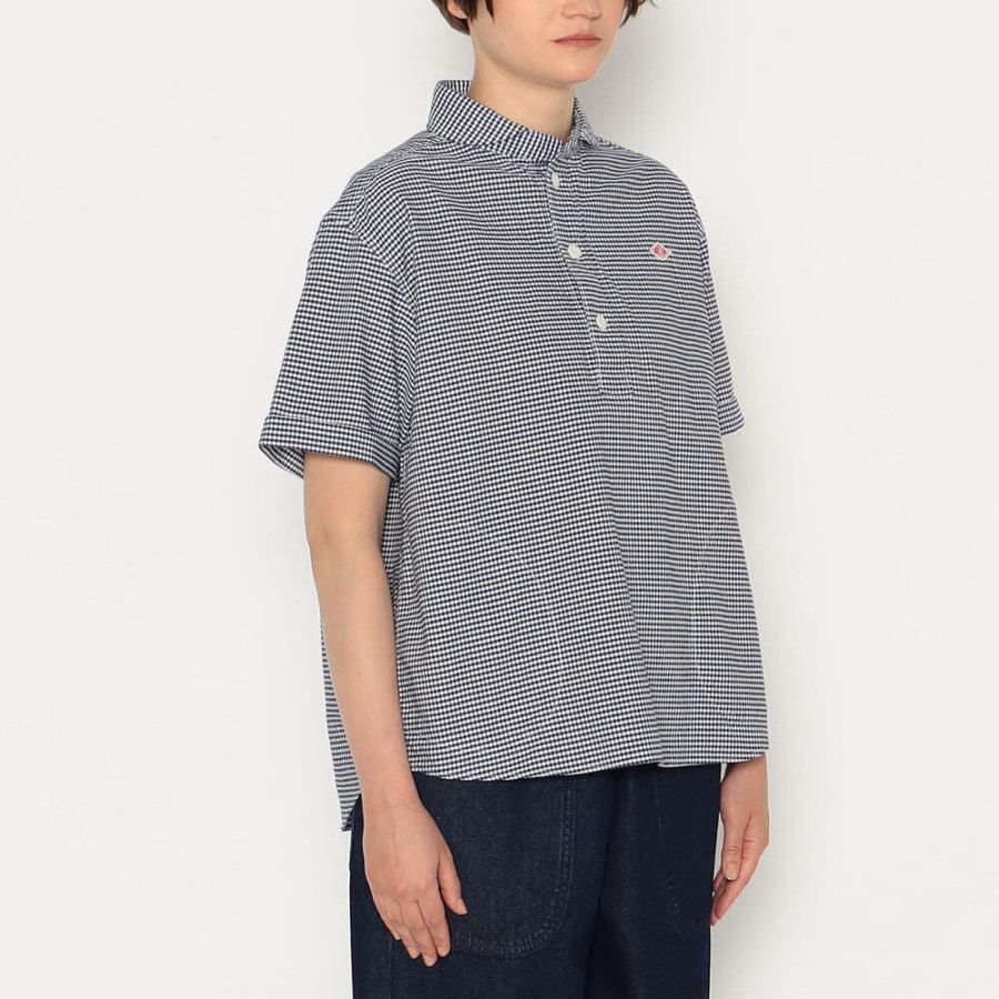 단톤 여성 옥스퍼드 라운드 카라 풀오버 패턴 반팔 셔츠 2컬러 DT-B0283 OXP DNB251L104-0006