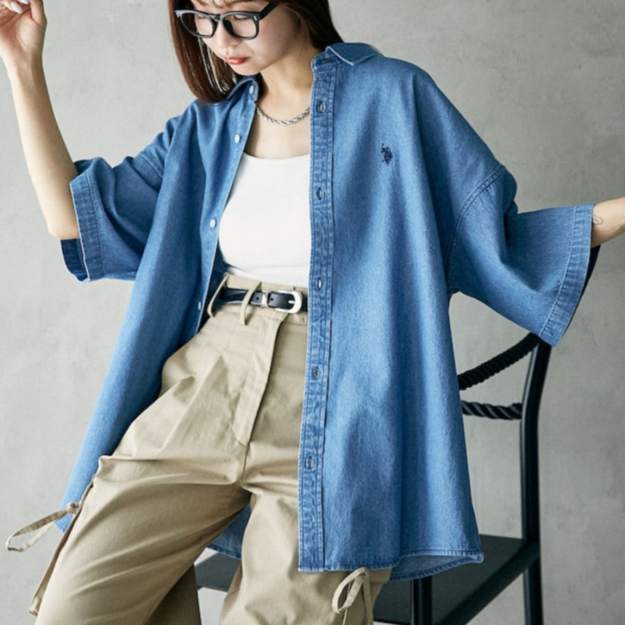 퍼블럭스 U.S. POLO ASSN. 유에스폴로에센 별주 자수 데님 쇼트 슬리브 셔츠 3컬러 3105291600005