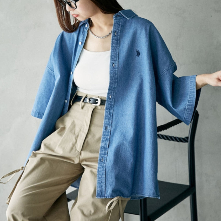 퍼블럭스 U.S. POLO ASSN. 유에스폴로에센 별주 자수 데님 쇼트 슬리브 셔츠 3컬러 3105291600005