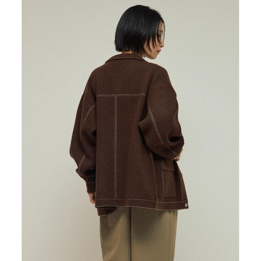 퍼스트핸드 오버사이즈 울 혼방 니트 커버올 배색 스티치 니트 자켓 3컬러 3432234400021