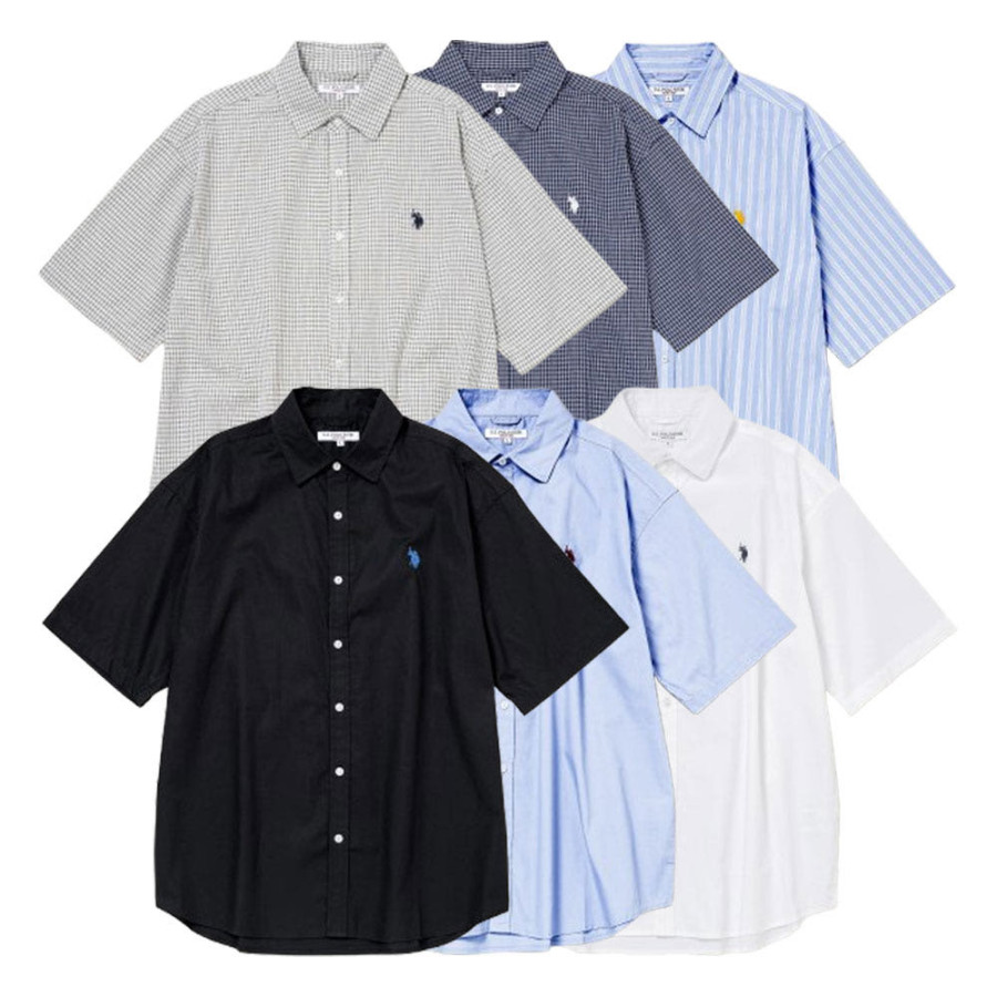 U.S. POLO ASSN. 유에스폴로에센 더블홀스맨 자수 레귤러 카라 브로드 반팔 셔츠 6컬러 PLM51703